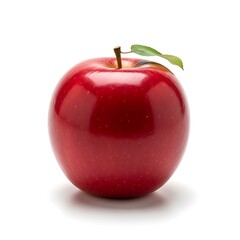 Single, glossy red apple with leaves