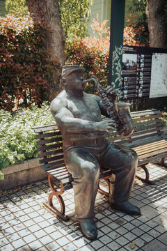 Statues of jazz musicians near Weathercock House at Kobe Kitano ijinkan in Kobe City,Japan