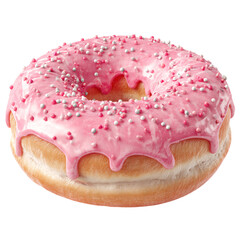 Fototapeta na wymiar Pink Frosted Donut with Sprinkles, isolated on transparent background