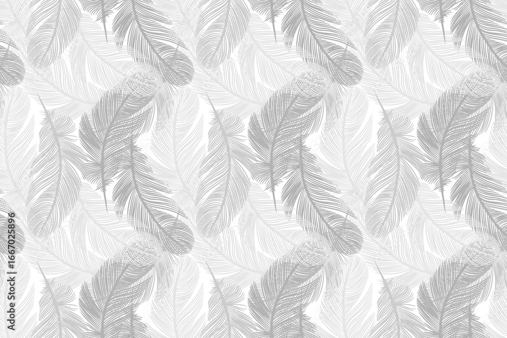 Poster gray feathers vector seamless pattern. abstract design with feathers for decor, covers and wrapping 