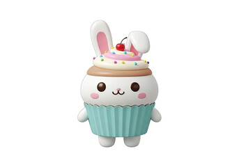 A cute cupcake with bunny ears and a cherry on top, perfect for Easter.