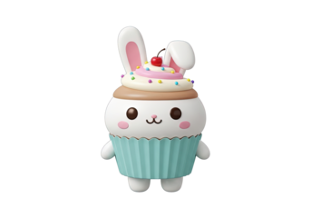 A cute cupcake with bunny ears and a cherry on top, perfect for Easter.