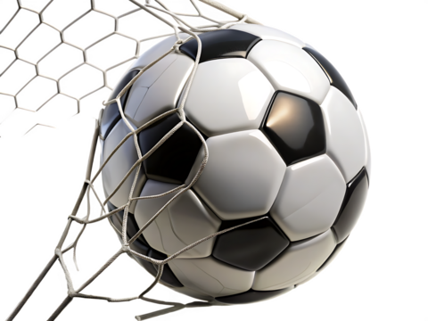 Soccer ball or Football ball in the net isolated on white background ,PNG.AI Generated.