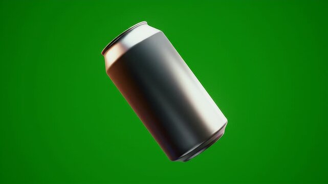 Dark aluminum beverage can floating against green screen, customizable product packaging mockup