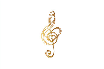 
Treble Clef with Heart. Musical note heart. One line art. Song Element Icon. Love music composition concept. Hand drawn continuous contour drawing outline. Romantic song. Gold