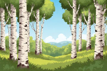 Fototapeta premium Birch grove - colorful background illustration.created with the help of artificial intelligence.