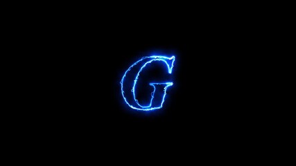 Glowing blue electric letter g on a black background - Powered by Adobe