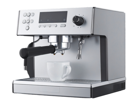Espresso Coffee maker. modern, white background
