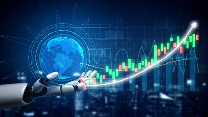 A robotic hand reaches out toward a digital financial graph, symbolizing the intersection of technology and finance in the modern business world. Copula