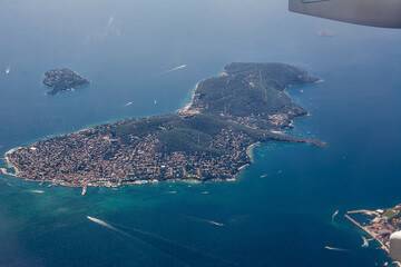 View from airplane of Buyukada Island, Turkey