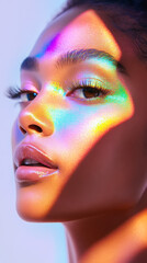 Futuristic conceptual portrait of a model with vibrant colors and light effects