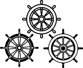 Obraz premium Ship wheel set, Set of ship wheel, ship wheel collection, Vector of ship wheel, ship wheels silhouette, ship wheels isolated on white background