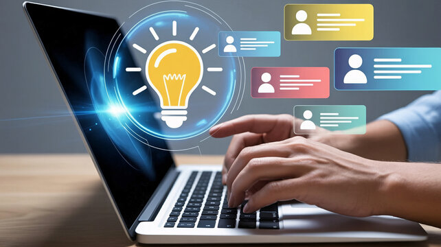 Innovative entrepreneur brainstorming new business ideas on laptop for a competitive edge now