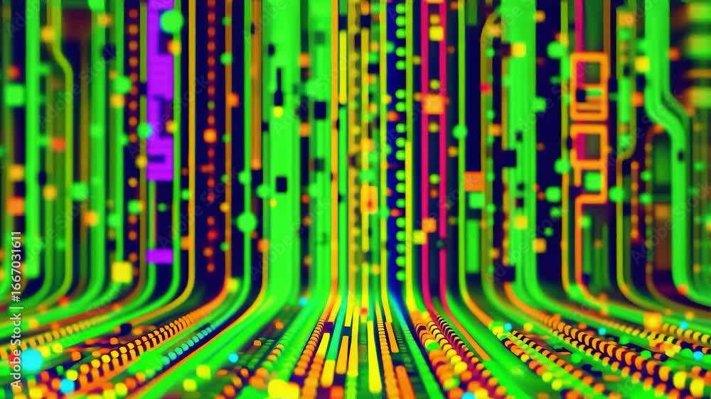 Aufkleber futuristic abstract digital lines and colorful circuit animation background video with glowing neon 