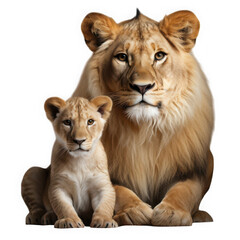 Obraz premium Lioness and cub sitting together isolated on transparent background
