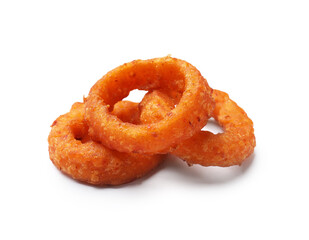 Fried squid rings isolated on white. Tasty fast food