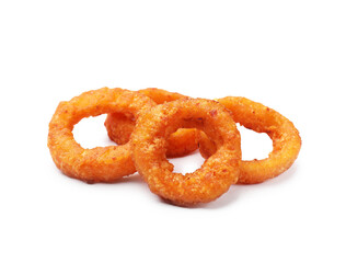 Fried squid rings isolated on white. Tasty fast food