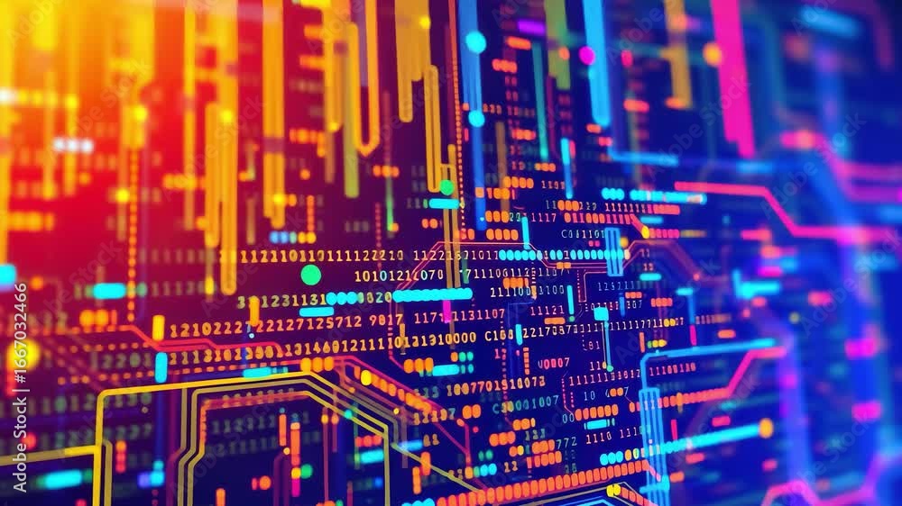 Poster abstract glowing digital circuit animation background video with futuristic cyber data motion and ne