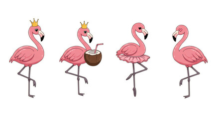 Naklejka premium Charming collection of cartoon pink flamingo characters