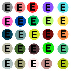 The image shows a grid of colorful circles, each with a bold black letter 