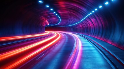Obraz premium Neon - Lit Tunnel with Light Trails for Dynamic Visuals 