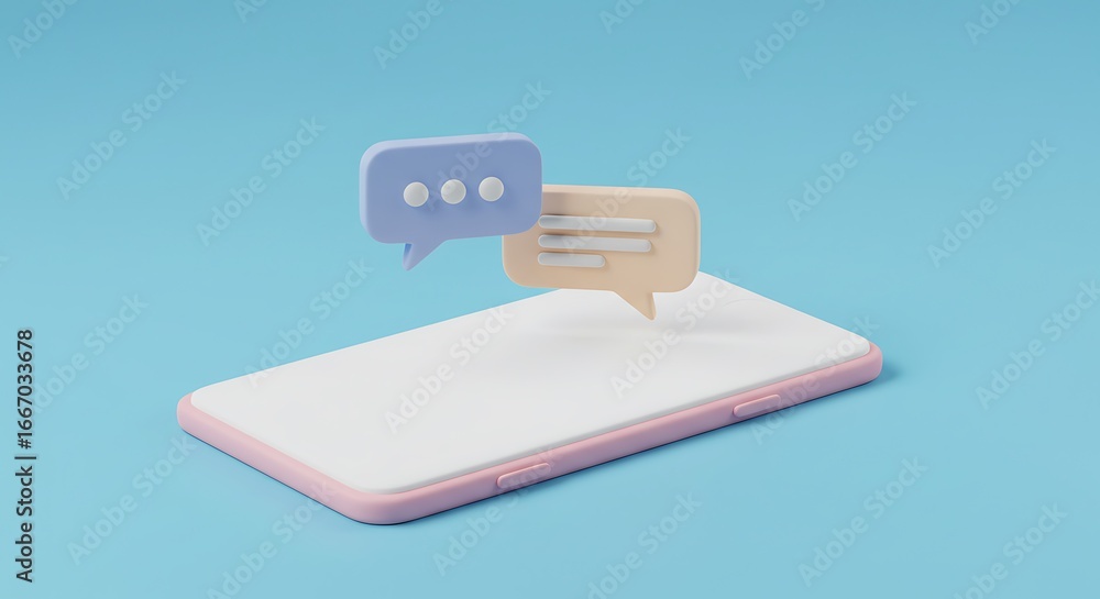 Wall mural 3d smartphone with chat bubbles representing online communication and mobile messaging.