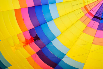 Vibrant hot air balloon interior with stunning rainbow colors and geometric design perfect for art