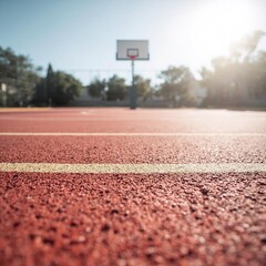 Wide-Angle Outdoor Basketball Court with Hoop and Vibrant Asphalt