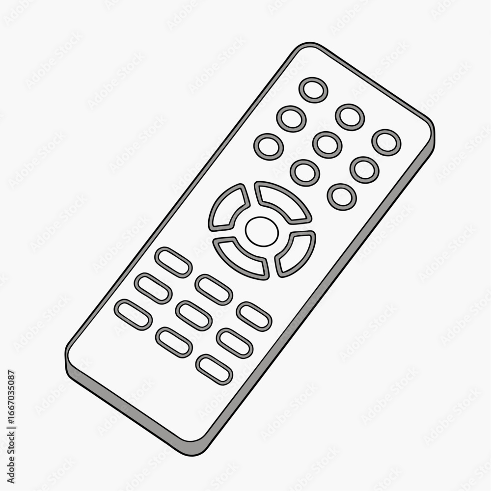 Poster modern remote control device with multiple buttons on white background