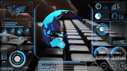High-tech global network connection interface showing worldwide digital communication, data exchange, and internet connectivity. Global connection, data interaction, and worldwide communication. Thunk