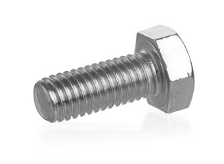 One metal bolt isolated on white. Hardware tool