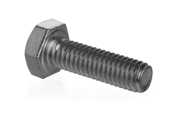 One metal bolt isolated on white. Hardware tool