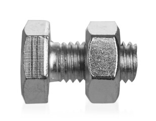 One metal bolt isolated on white. Hardware tool