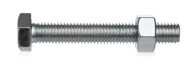 One metal bolt isolated on white. Hardware tool