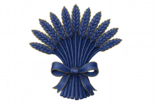 Stylized wheat stalks bundled together, bound by decorative ribbon against transparent backdrop