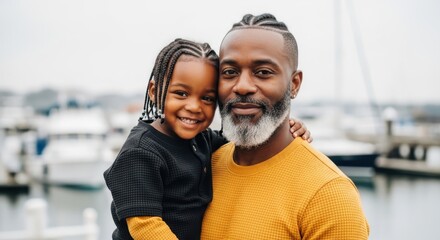 Father and Child Embrace by the Water