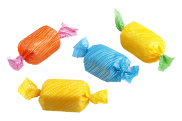Collection set of wrapped candies isolated on transparent or white background, png