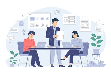 Naklejka premium Diverse team collaborating in a modern office meeting