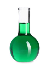 Flask with green liquid isolated on white