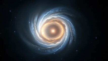Spiral galaxy rotation animation with glowing cosmic swirl nebula and space vortex effect in 4k high resolution video - Powered by Adobe
