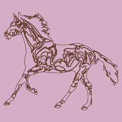 Continuous line drawing of horse. Single line art animal horse vector illustration  color backgroundContinuous line drawing of horse. Single line art animal horse vector illustration  color background