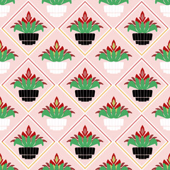 seamless pattern with flowers on the pink wall