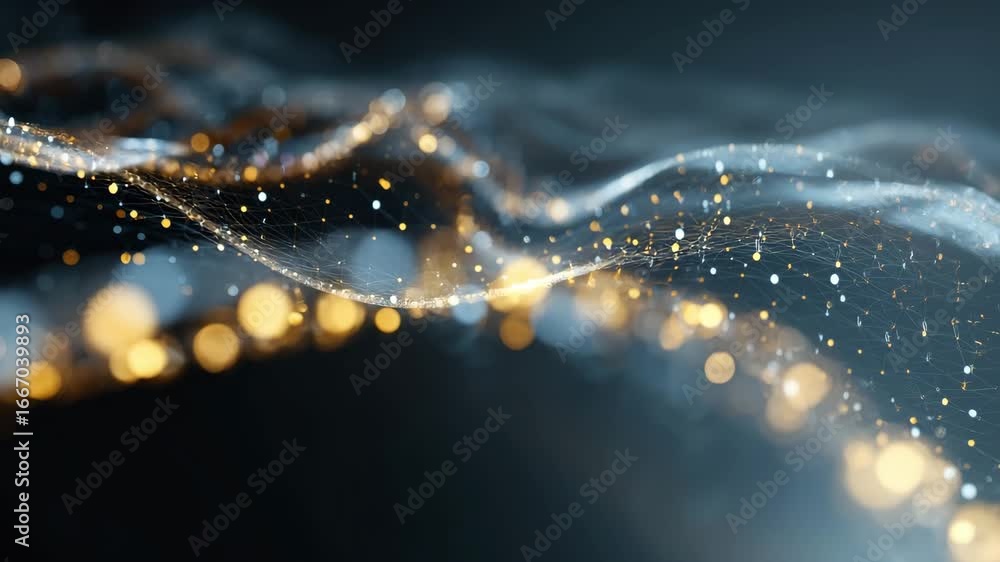 Poster vibrant digital waves flow across a dark background, displaying intricate patterns of light and colo