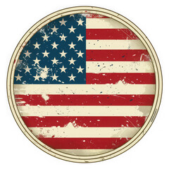 Distressed circular american flag with stars and stripes, a symbol of patriotism and national pride isolated on transparent background