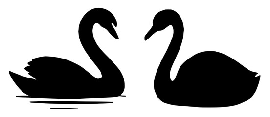 Fototapeta premium Silhouettes of Two Swans Facing Each Other on Water