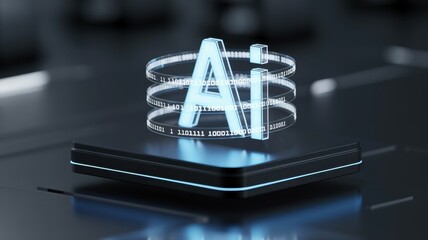 Futuristic glowing ai lettering on a dark surface, representing artificial intelligence, machine learning, and the future of technology and digital data