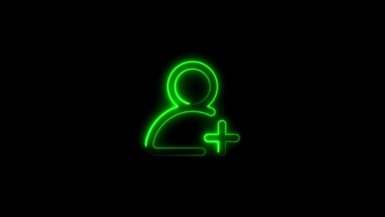 Green neon add friend or contact icon with black background animation