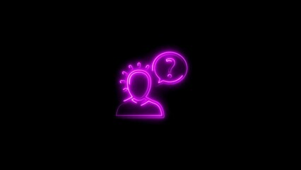 Neon illuminated silhouette of a person with question mark concept for ideas and thinking.