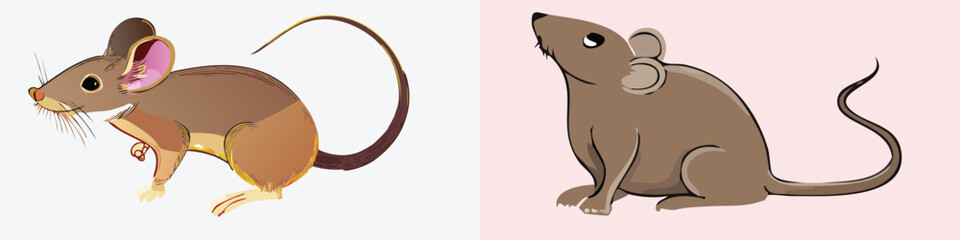Set of Cartoon Mouse Vector Illustrations in Different Styles for Animal Artwork and Festival Design