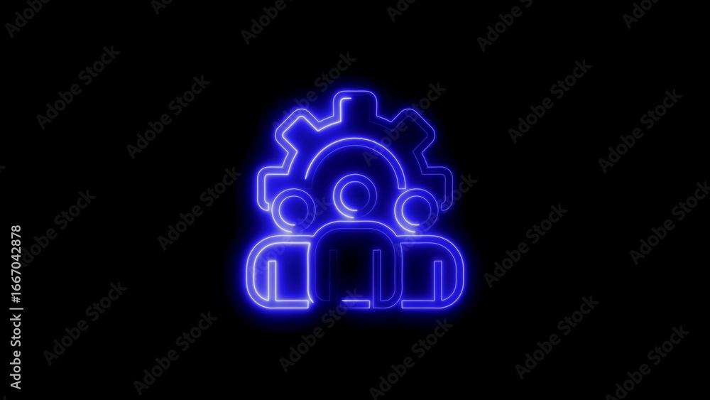 Poster illuminated teamwork icon representing collaboration and technological solutions on black background
